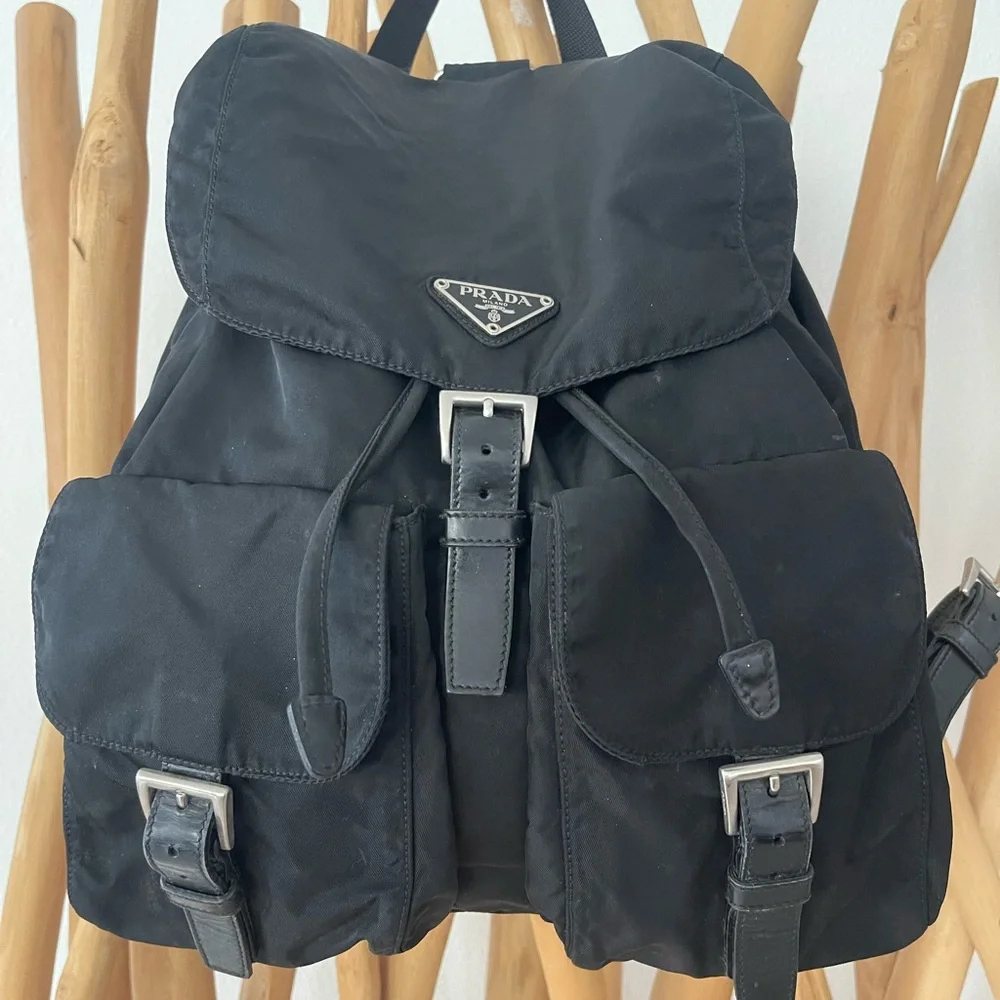 Authentic Prada Nylon Leather Backpack Black